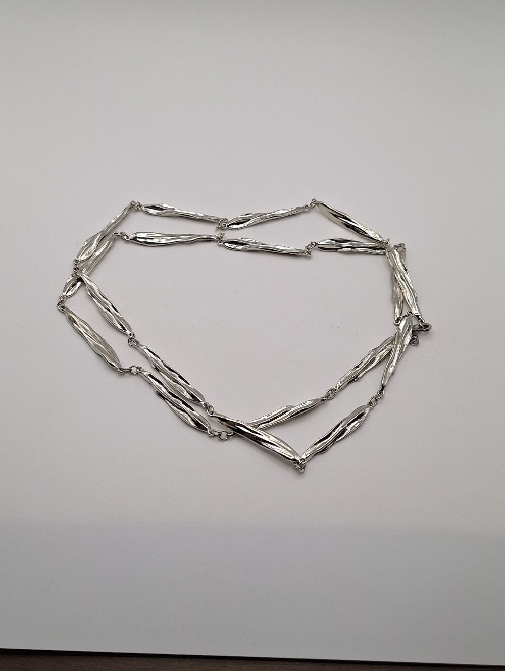 Silver Tone Organic Sculptural Long Link Statement Necklace